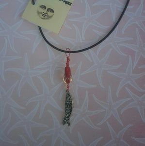 Glass bead and fish charm necklace.